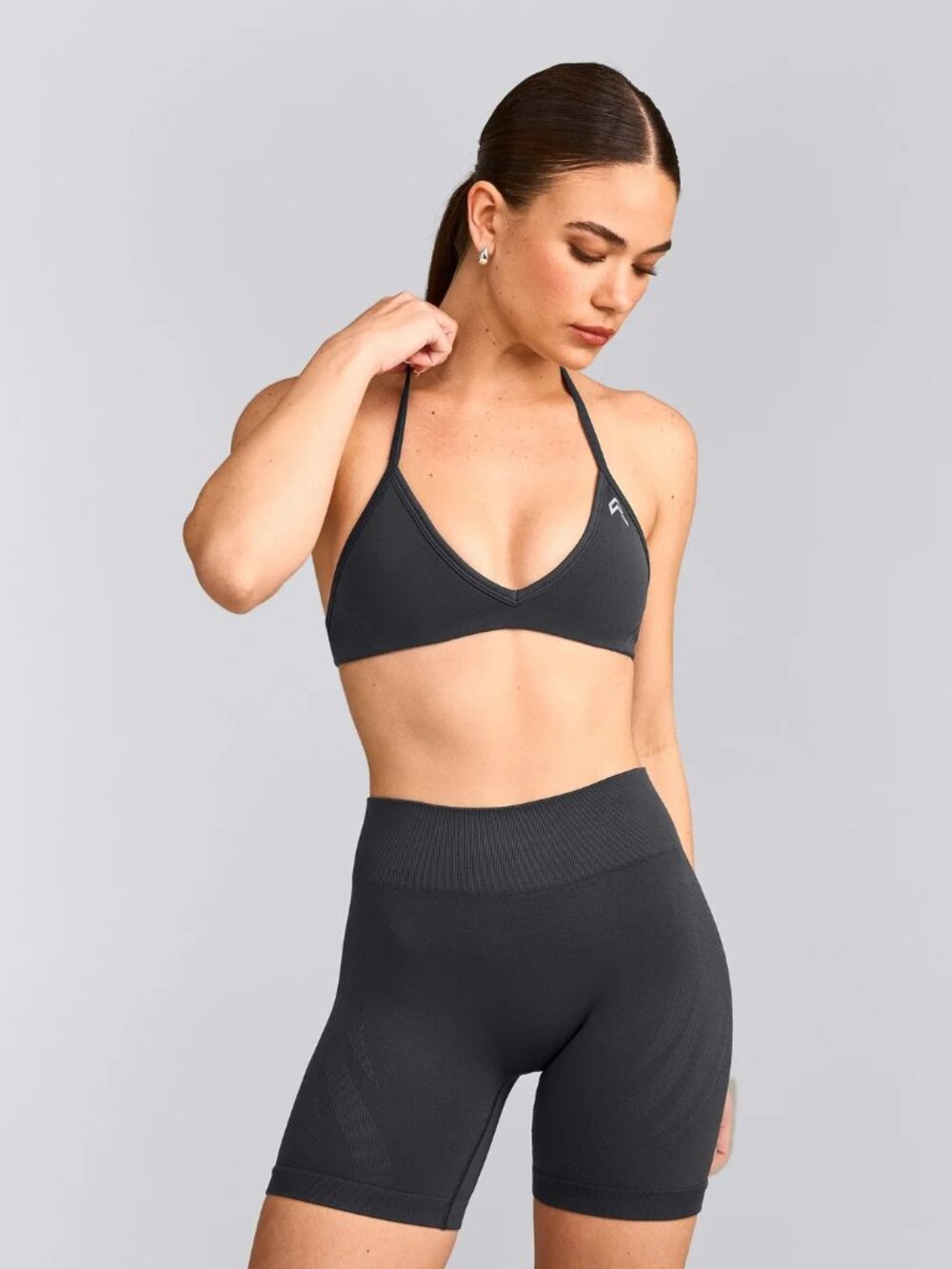 Oner Active EnhanceLift™ Seamless Minimal Halter Neck Bralette | Coal